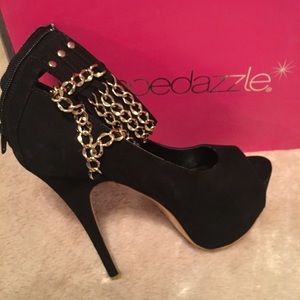 Black/gold chain high heels